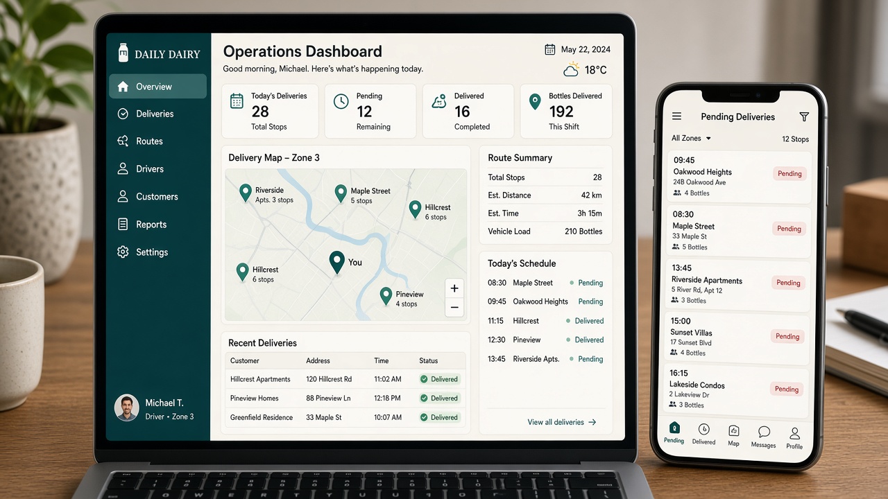 Milk delivery operations dashboard and phone list