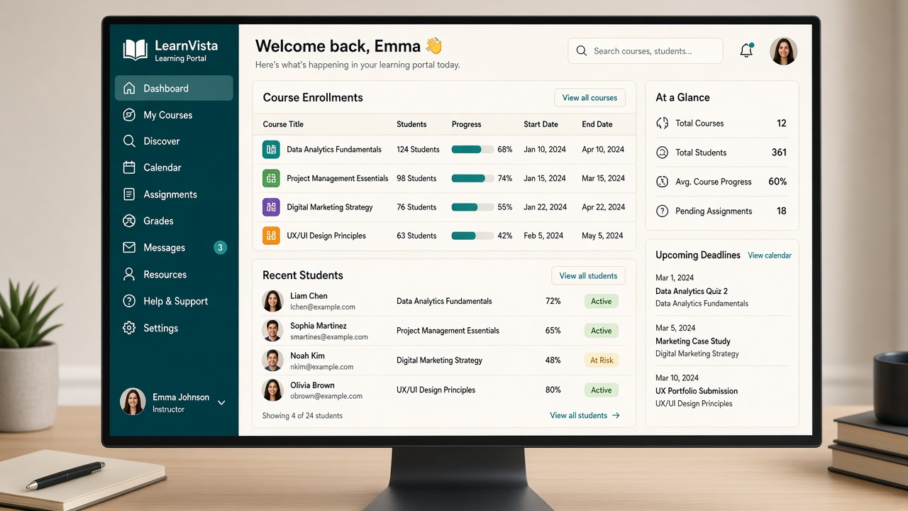 Learning and enrollment dashboard