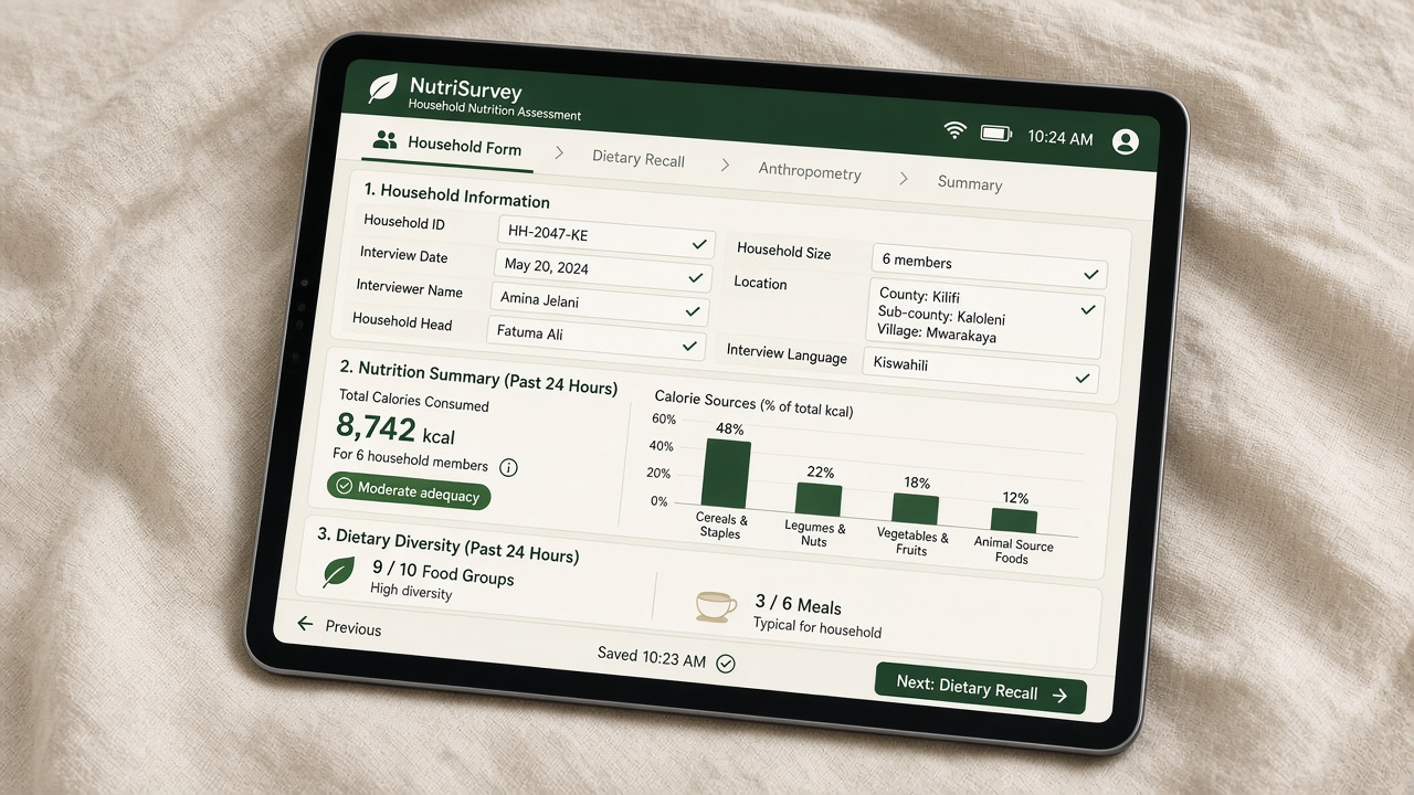 Nutrition survey on a tablet